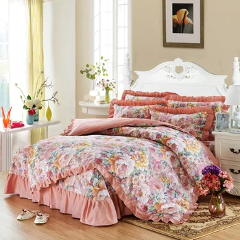 Комплект постельного белья из 100% хлопка с розовым цветочным узором в виде королевы пионов, пододеяльник с оборками в стиле фермерского дома, наволочка, юбка для девочек в комплекте  10