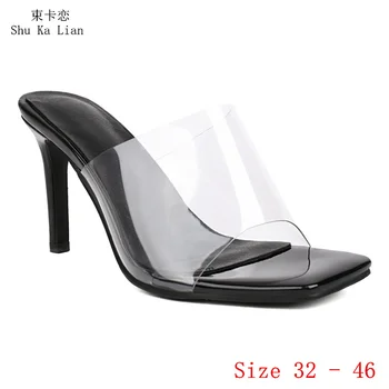 Женские сандалии-гладиаторы на высоком каблуке 8,5 см, летняя обувь, женские босоножки на высоком каблуке, большие размеры 32-46  5
