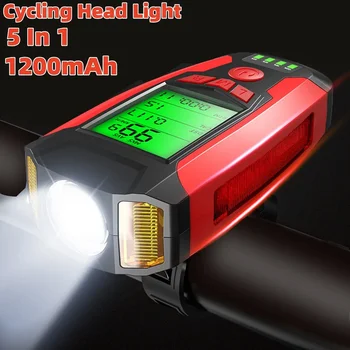 Задний фонарь велосипеда с 5 режимами звукового сигнала Велосипедная лампа Передняя фара с велосипедным спидометром с громким велосипедным звонком для шоссейного горного велоспорта  4