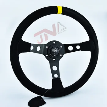 Универсальное 14-дюймовое замшевое рулевое колесо Высококачественные спортивные рулевые колеса для дрифта Модификация автозапчастей  5