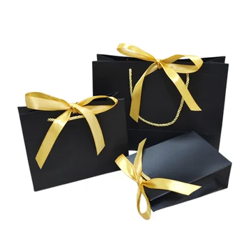 Черный подарочный пакет Ювелирные изделия с золотым бантом, косметика, свадьба, День рождения / Пижама, Парик, Рекламная упаковка для покупок  5