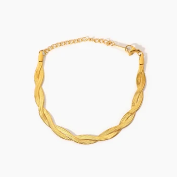 женские браслеты из нержавеющей стали с покрытием из 18-каратного золота, модные простые ювелирные изделия из браслета-цепочки в виде змейки с двойным крестом  5