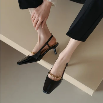 BCEBYL/ Новая Модная Женская Обувь На Шпильке С Квадратным Носком, Украшенная Металлической Цепочкой, Пикантная Элегантная Банкетная Вечеринка На Высоком Каблуке Zapatos Mujer  10
