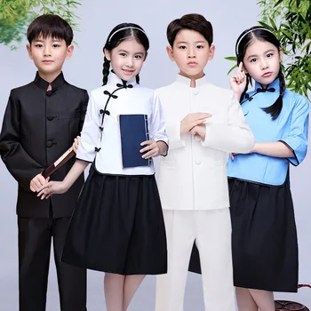 2022 Детская одежда в китайском стиле для мальчиков и девочек Традиционный костюм для выступлений Tang Suit Kids Stage Party Festival Oriental Hanfu  5