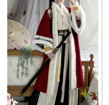 Осенне-зимний женский костюм династии Ханфу Тан в китайском стиле, женский утолщенный приталенный повседневный костюм с вышивкой 2023 Китайский Новый год  10