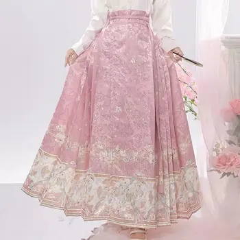 Розовая оригинальная юбка Hanfu с модным принтом, костюм в китайском стиле из ткани династии Мамяньцюнь Мин, платье в китайском стиле с лошадиным лицом  10