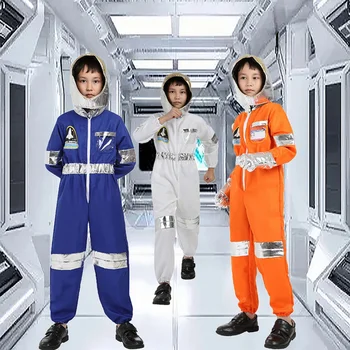 Костюм астронавта, комбинезон для косплея, детский костюм, шлем астронавта, Форма пилота для детей, детский скафандр, белый, оранжевый, синий  5