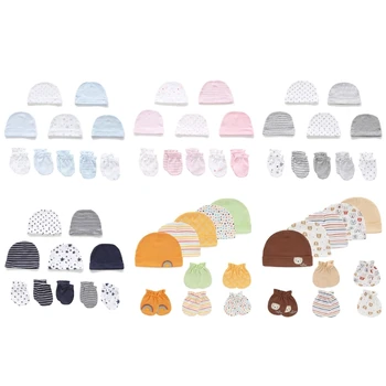 Зимняя шапка Перчатки Без царапин Комплект для младенцев и малышей Хлопчатобумажная больничная шапочка Унисекс  5