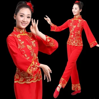 древнекитайский костюм для женщин, народный танец, костюм льва для женщин, новогодний веер hanfu, сценическая одежда Yangko Dragon Younger  5