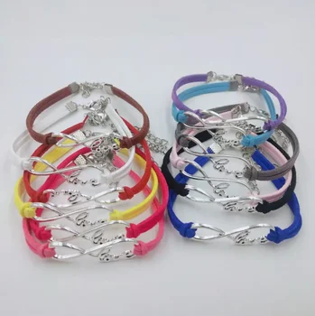 Разноцветный бархатный веревочный браслет Infinity Love 8 Charms Подвески Кожаный браслет Унисекс Модные украшения для вечеринок  5