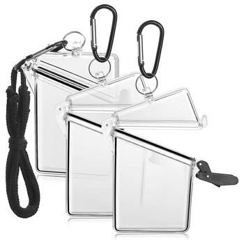 3 Упаковки пластиковых карточек с ремешком, прозрачный водонепроницаемый держатель для карточек, ремешки для удостоверений личности и ключей  4