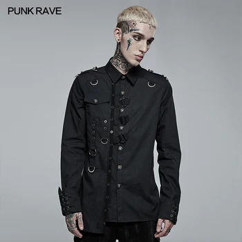 Панк-рейв, мужские панк-тонкие асимметричные мягкие рубашки, индивидуальность, повседневная крутая мужская рубашка, одежда Four Seasons, черные топы  10