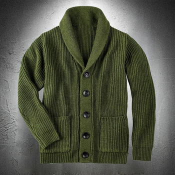 Армейский зеленый Кардиган, свитер, мужской свитер, пальто, свитер из очень грубой шерсти, утепленное теплое повседневное пальто, мужская модная одежда на пуговицах  4