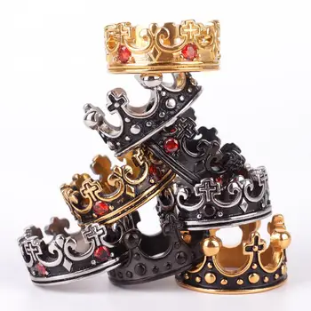 Мужское кольцо с короной из титановой стали, винтажные ювелирные изделия в стиле панк-рок, мужская байкерская группа, хип-хоп ювелирные изделия  4