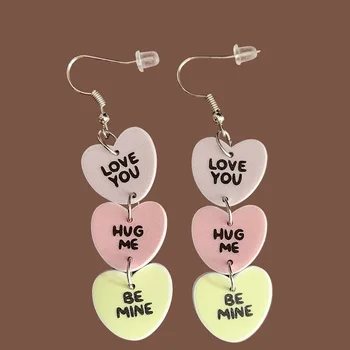 Милые серьги-подвески с персиковым сердечком на День Святого Валентина, акриловые серьги с надписью Love Hug для женщин, украшения в подарок подруге  3