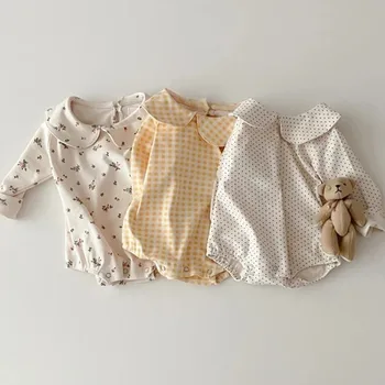 Детское боди, комбинезон с цветами для маленьких девочек, комплект из 3 предметов, весенне-осенняя одежда для малышей, хлопковая мягкая одежда с длинными рукавами для новорожденных, костюм  5