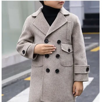 Модная детская куртка-ветровка, пальто для мальчиков-подростков 3, 4, 6, 8, 10, 12, 14 лет, зимний осенний тренч, шерстяная верхняя одежда для мальчиков  5