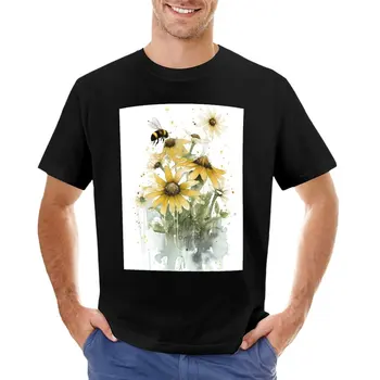 Весенняя акварель с ромашками - Пчелы собирают первую пыльцу сезона, футболка для мальчиков, белые футболки, дизайнерская футболка для мужчин  0