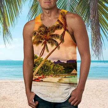 Мужская весенне-летняя повседневная верхняя рубашка, блузки с пляжным принтом и круглым вырезом, майка без рукавов, свободная модная рубашка и комплект рубашек для мужчин  5