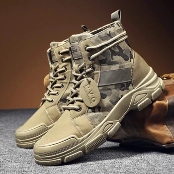 Мужские армейские ботинки для пустыни, камуфляж, уличная кожаная парусиновая осенне-весенняя прогулочная мужская повседневная рабочая обувь на плоской подошве, модные кроссовки  10