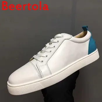 Бренд Beertola/ Модные дышащие мужские кроссовки на плоской подошве со шнуровкой, мужская повседневная мужская обувь для ходьбы большого размера, белый синий  5