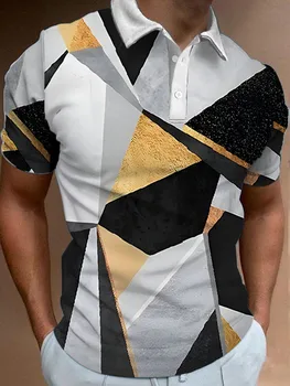 Мужская простая повседневная рубашка поло Geometry Art, летняя деловая повседневная одежда роскошного стиля, тонкие хлопковые топы с короткими рукавами  10