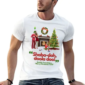 Футболка с дизайном рождественской сцены A Sims Simlish, спортивная рубашка, летняя одежда, однотонная футболка, футболки для тяжеловесов, мужская одежда  10