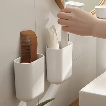 Настенный ящик для хранения, из которого можно сливать воду, подходит для хранения зубной пасты и зубных щеток на стене ванной комнаты, ящик для хранения зубных щеток  5