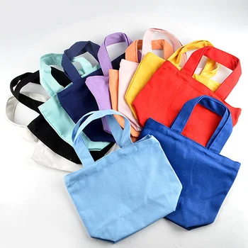 Однотонная маленькая холщовая сумочка-тоут, портативные сумки из хлопчатобумажной ткани, женская портативная сумка для покупок, складная сумка для хранения на плече для девочек  5