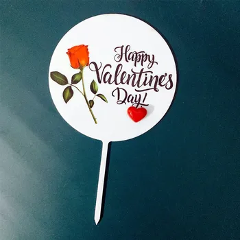 Новый Акриловый Топпер для Торта Happy Valentine's day 3D С Розами, Украшения для Свадебного Торта на день Святого Валентина, Принадлежности для Свадебной Вечеринки  4