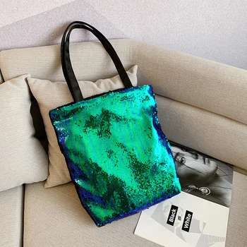 Модная сумка через плечо с блестками, женская сумка для покупок большой емкости, меняющая цвет, блестящая сумка-тоут, сумка на молнии, дорожная сумка  5