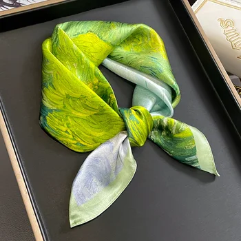 Новая картина маслом из натурального шелка модный темпераментный маленький квадратный шарф женский шелковый шарф шелковый шарф тутового цвета шаль  5