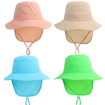 Новая Панама, Летние Быстросохнущие Однотонные Шляпы для Девочек, Солнцезащитные Шляпы для Мальчиков, Пляжная Кепка, Детская Панама, Детская Рыбацкая Кепка для малышей  5