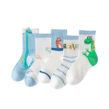 Детские носки, ультратонкие чулки в сеточку, летние сетчатые носки для мальчиков Sokken, мужские детские носки с мультяшным динозавром  5