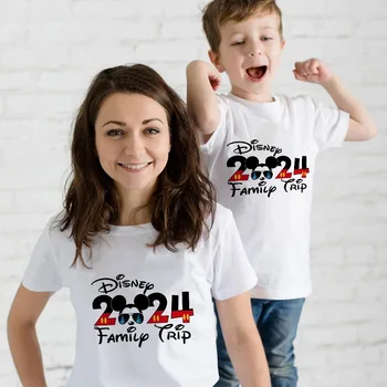 Дисней, семейная поездка 2024, одинаковая одежда с Микки Маусом, модные футболки для папы, мамы и детей, летние цветные футболки с круглым вырезом  4