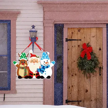 Рождественская дверь, Подвесной мультфильм Санта Клаус, Лось, Рождественская Елка, Подвесные подвески, Веселый Рождественский декор, С Новым Годом Украшение дома  5
