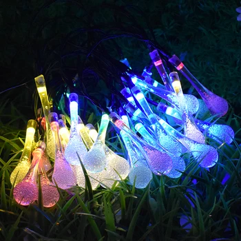 20 светодиодных струнных фонарей Water Drop на солнечных батареях LED Fairy Light для свадьбы, Рождественской вечеринки, фестиваля, наружного украшения в помещении  5