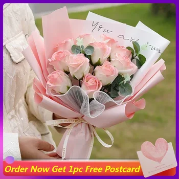 Букет искусственных цветов Розовые цветы из мыла с упаковочным пакетом, искусственный цветок для декора свадебной вечеринки, подарок матери на День Святого Валентина  4