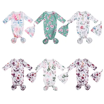 Комплект спальных мешков для новорожденных от 0 до 3 месяцев, круглый вырез, длинный рукав, Цветочный Мультяшный принт, Пуговицы, Спальные мешки для маленьких девочек, одеяло  5