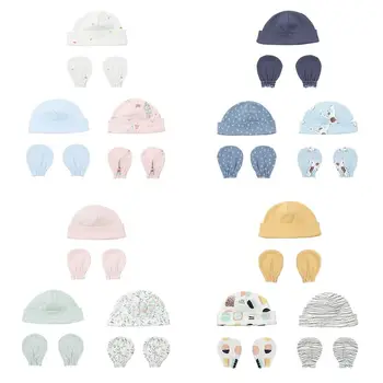Детские хлопчатобумажные перчатки с защитой от царапин, набор шапочек для защиты от царапин, варежки, комплекты теплых шапочек, принадлежности для младенцев и новорожденных  4