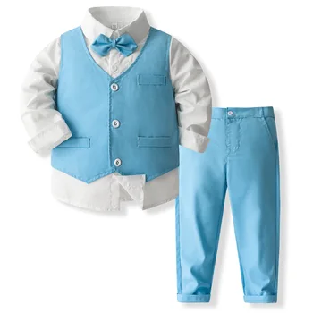 Детская дизайнерская одежда, костюмы для маленьких мальчиков, наряды для малышей, официальный свадебный наряд, жилет, брюки, платье с бабочкой, костюм для ношения  4