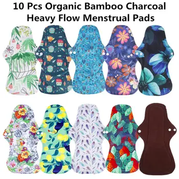 [simfamily] 10шт органический бамбуковый уголь, моющиеся гигиенические менструальные прокладки, гигиенические прокладки с сильным потоком, женские тканевые прокладки, многоразовые прокладки  5