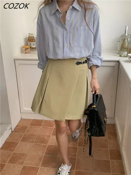 2023 Осенняя полосатая свободная блузка Modis, женская повседневная офисная шикарная блузка во французском стиле с длинным рукавом, Винтажные Элегантные женские блузки  10
