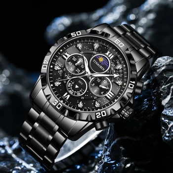 Модные наручные часы мужские с кварцевым механизмом из римской бриллиантовой стали Высокого качества kol saati erkek  10