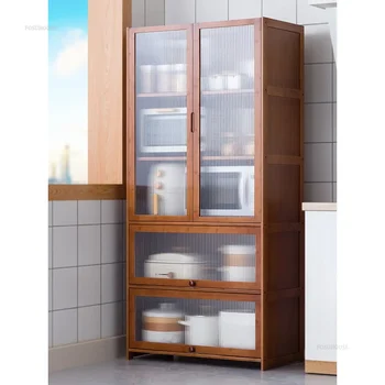 Современные простые кухонные шкафы для отеля Многослойные серванты в виде раскладушки Бамбуковый креативный бытовой шкаф для кухни  10
