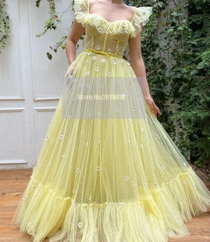 Турецкое светло-желтое платье в пол в стиле 