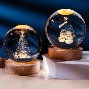 Рождественский Хрустальный шар 3D USB Настольная лампа Рождественский подарок для детей 2024 Новогоднее украшение для домашнего декора спальни Рождественские украшения 2023  5