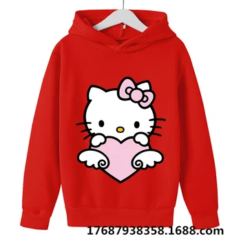 Модная детская одежда Hello Kitty Kawaii для мальчиков, осенняя одежда для маленьких девочек, костюм кошки, детские толстовки, повседневные спортивные костюмы для малышей  4