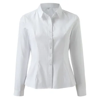 Женская Белая рубашка, блузка с длинным рукавом, Офисные женские Деловые рубашки, Элегантные женские рубашки на пуговицах, Женские облегающие топы  5