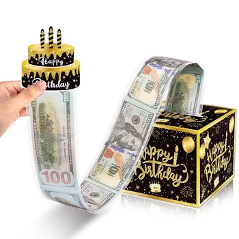 Забавный денежный ящик для накачки с тортом, карточкой, рулоном для денег, выдвижной коробкой-сюрпризом, креативными подарками на День рождения для мужчин и женщин  5